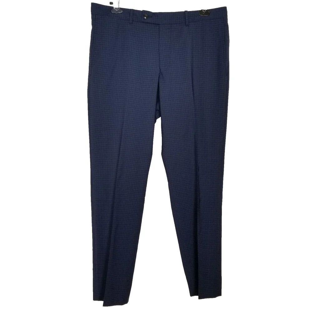 Ted Baker Men Wool Blend Dress Pants  Sz 35R x 30  Blue Check‎ Classic Preppy